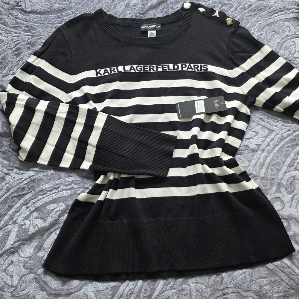 Karl Lagerfeld Kids Black and White Striped Sweater